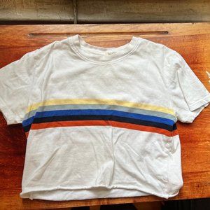 Brandy Melville/ John Galt Rainbow Striped Crop White T-shirt